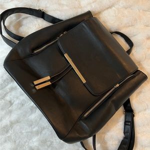 Black faux leather backpack